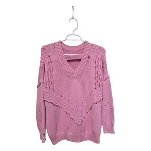 Impeccable Pig Pink Chunky Knit V Neck Sweater Medium